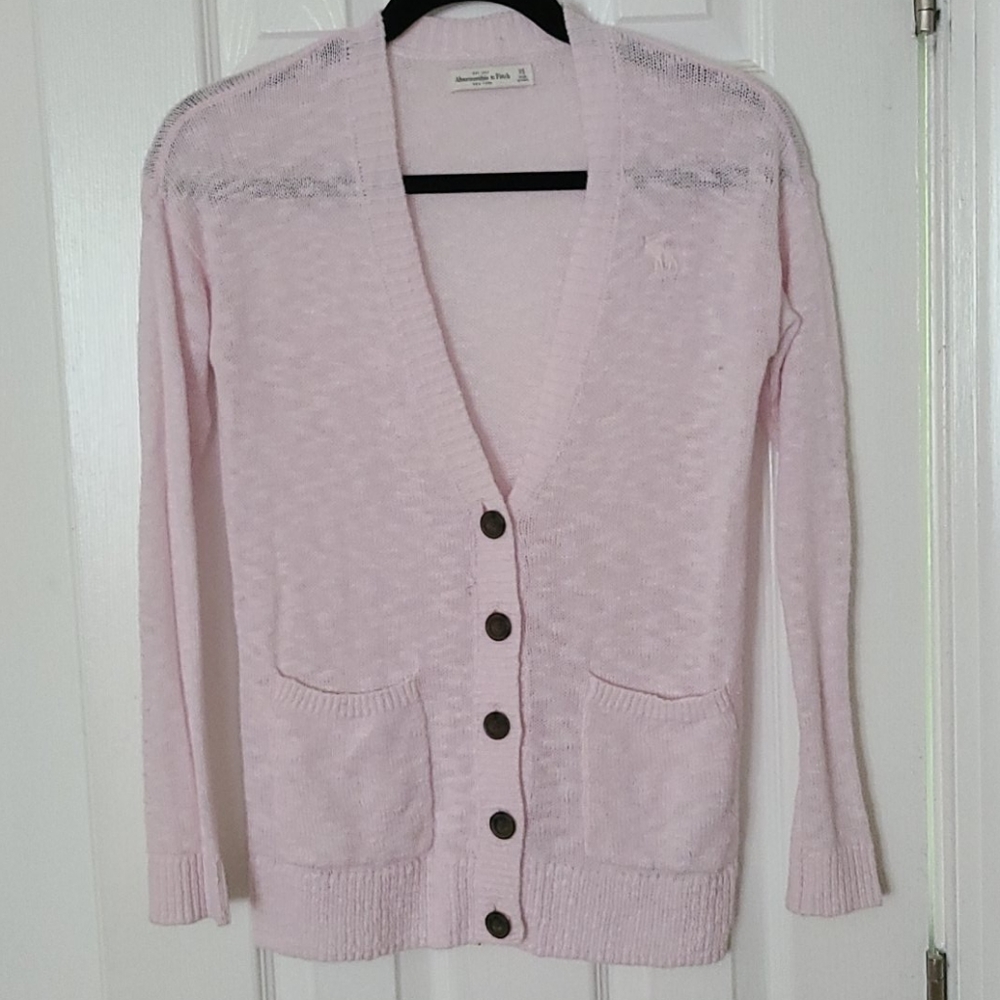 A&F knit pink cardigan sweater